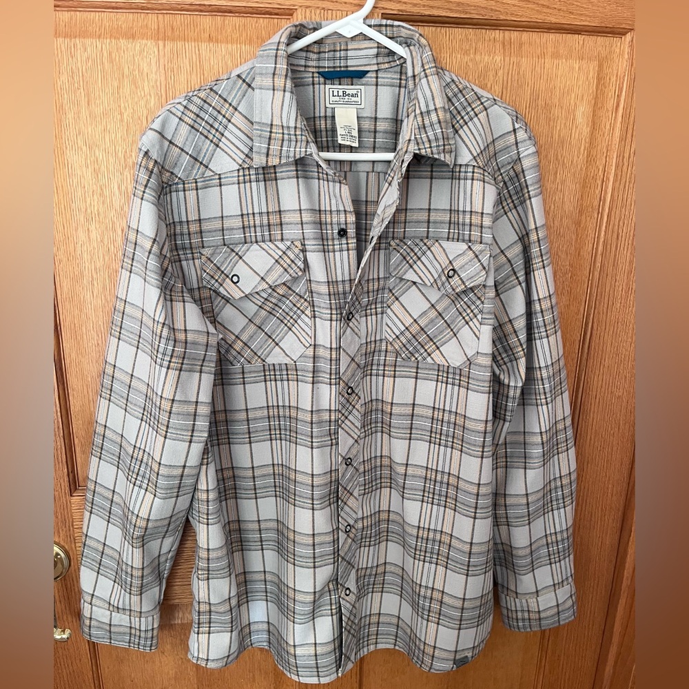 LL Bean Katahdin performance wool flannel Button-Up Shirt elbow patches